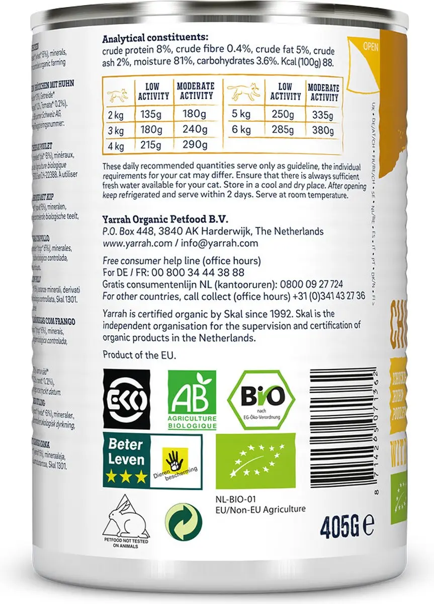 Yarrah Bio Kattenvoer Chunks Kip - 405g - 12x - afbeelding 5 van 6