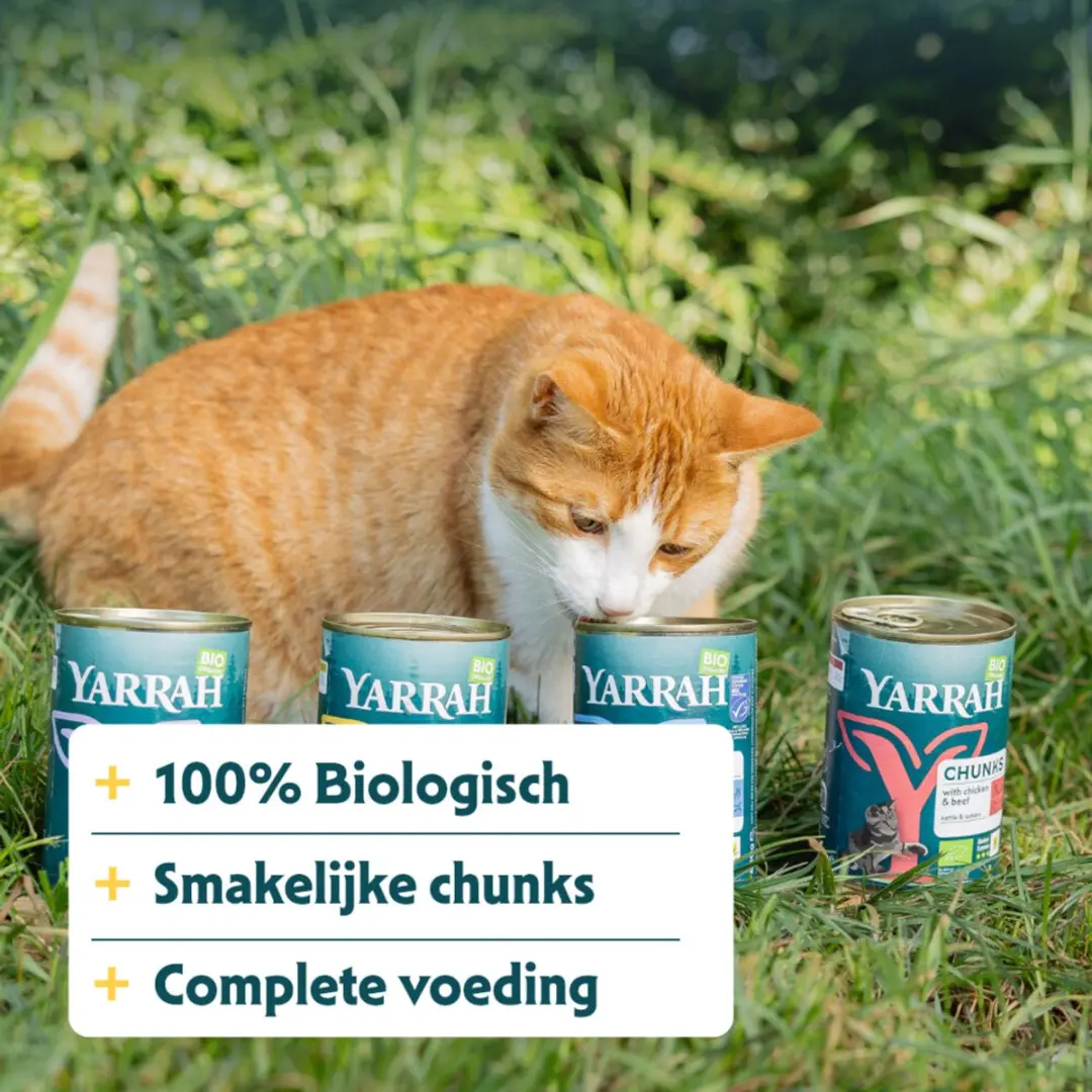 Yarrah Cat Blik Brokjes In Saus Kip & Rund 12 x 405g - afbeelding 3 van 6