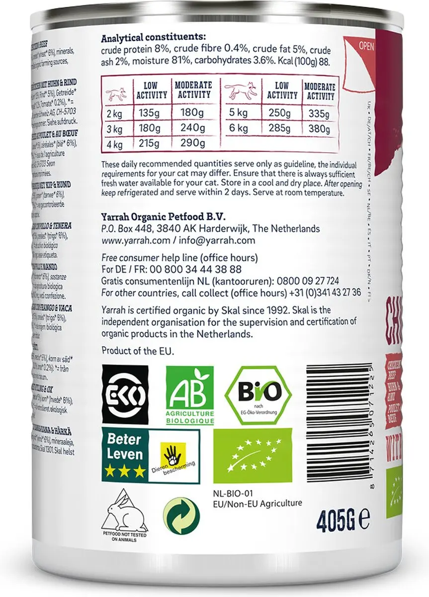 Yarrah Cat Blik Brokjes In Saus Kip & Rund 12 x 405g - afbeelding 6 van 6
