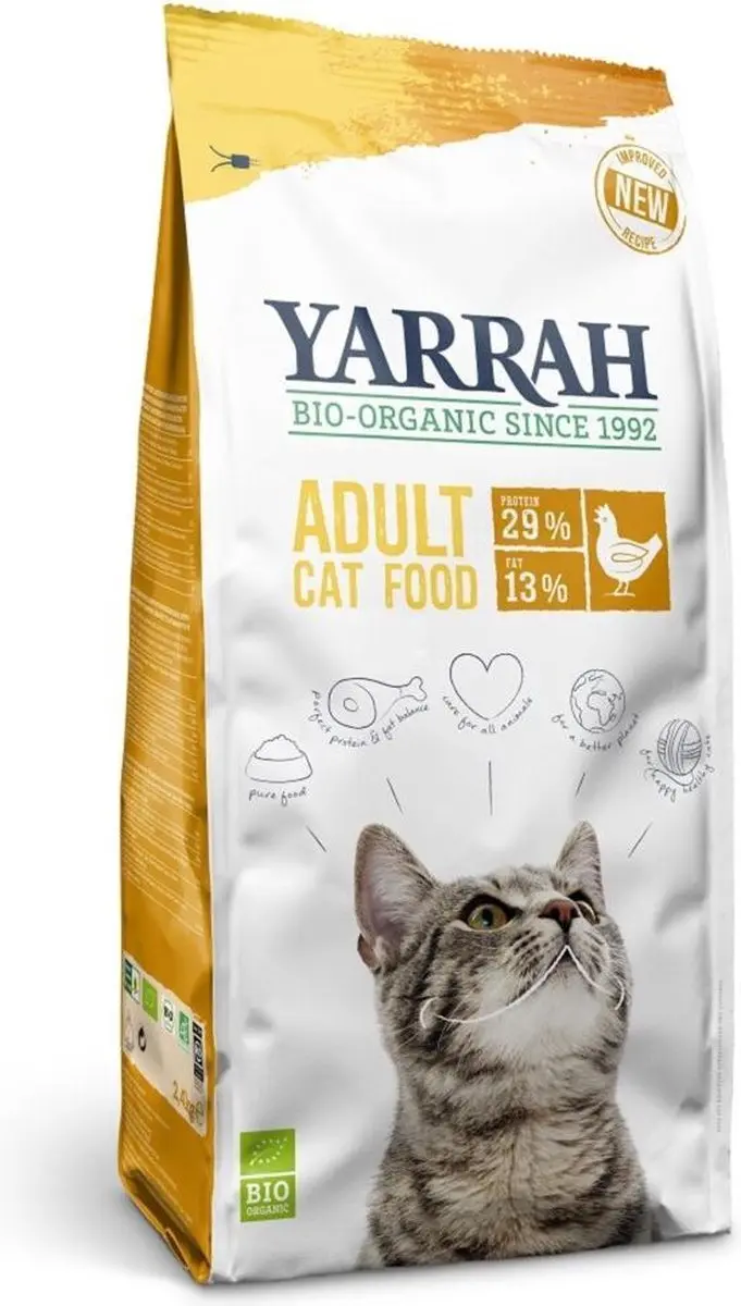 4x Yarrah Kattenvoer Droog Bio Adult Kip 2,4 kg