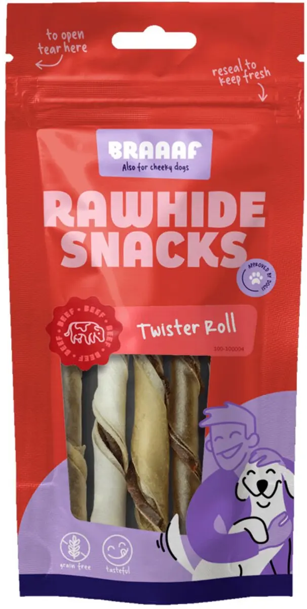 Braaaf Hondensnack Twister Rolls 14cm 100g