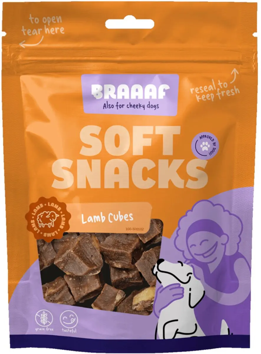 Braaaf Hondensnack Blokjes Lam Steak met Vis