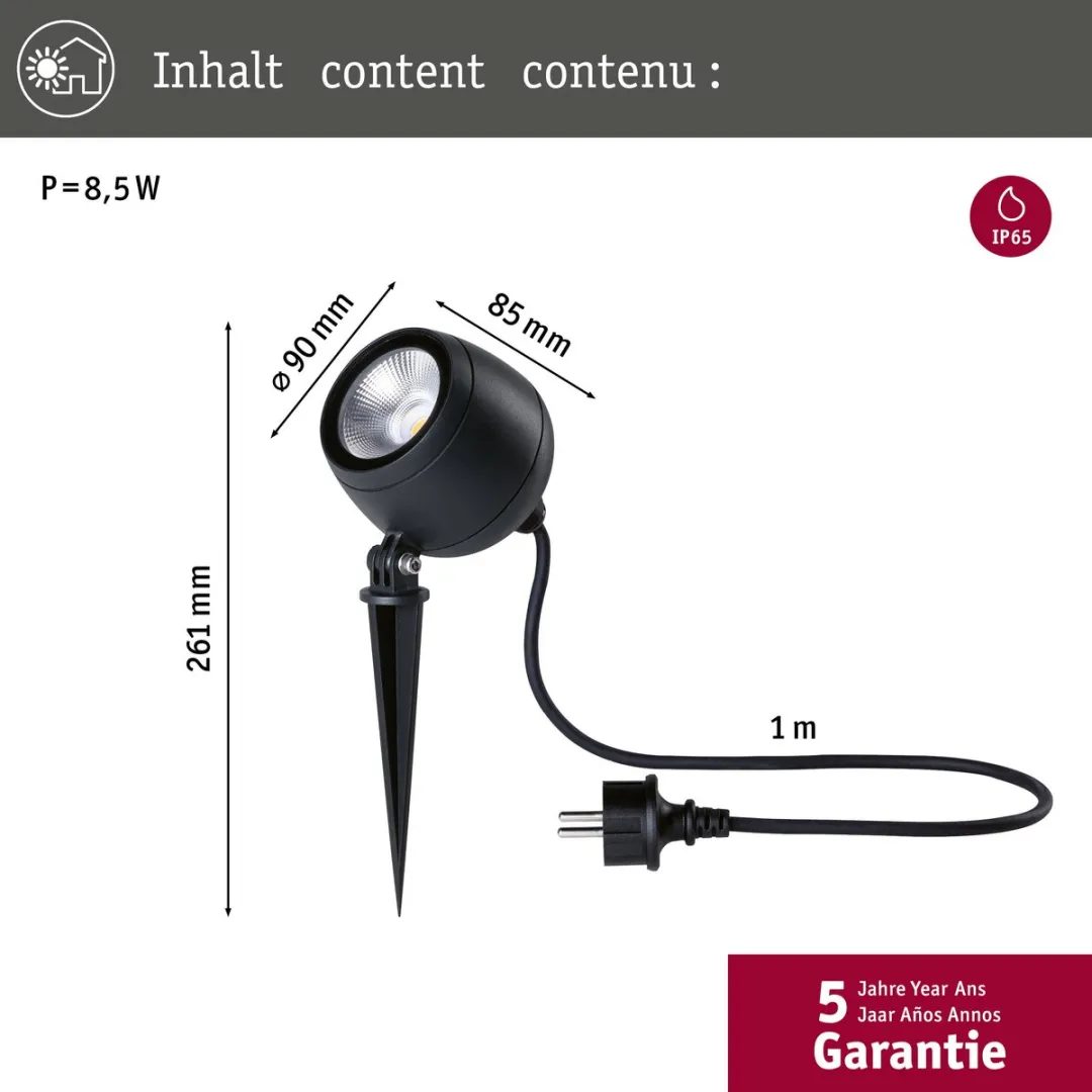 Paulmann LED Tuinspot Kikolo IP65 8W 500lm - Antraciet - afbeelding 6 van 6