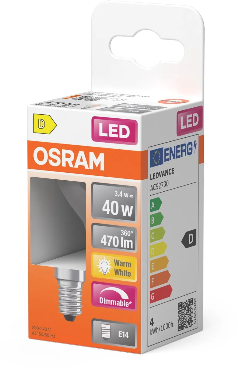 Osram LED Superstar P40 Globe Filament 3,4W E14 - 470lm Warm Wit - afbeelding 6 van 6