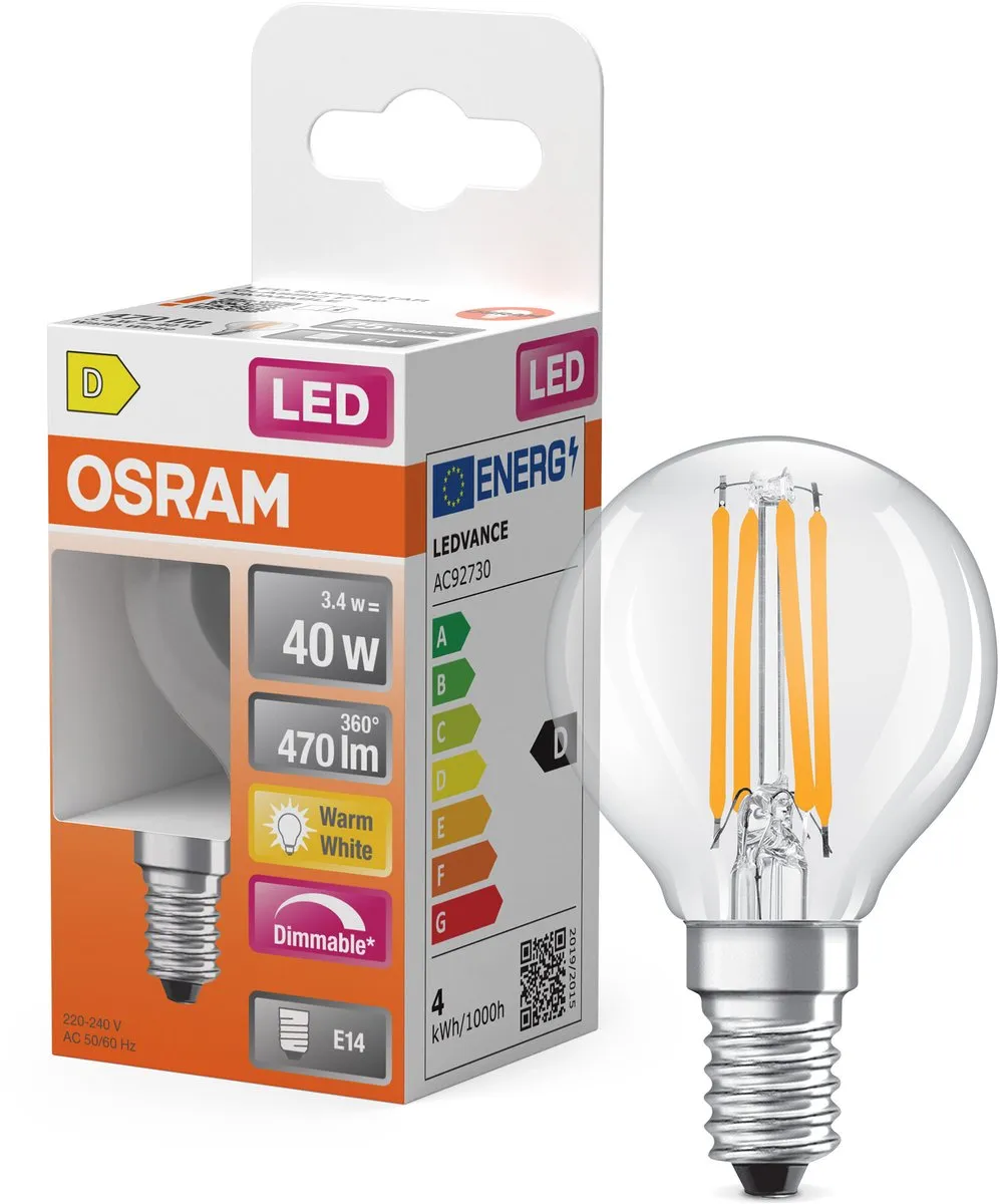 Osram LED Superstar P40 Globe Filament 3,4W E14 - 470lm Warm Wit