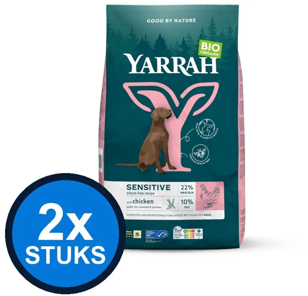 2x Yarrah dog bio dry adult sensitv chicken&rice 2kg