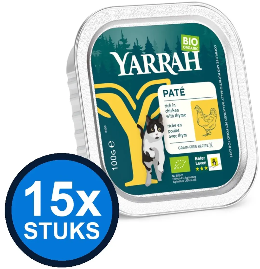 15x Yarrah cat bio alu grainfree paté kip 100gr