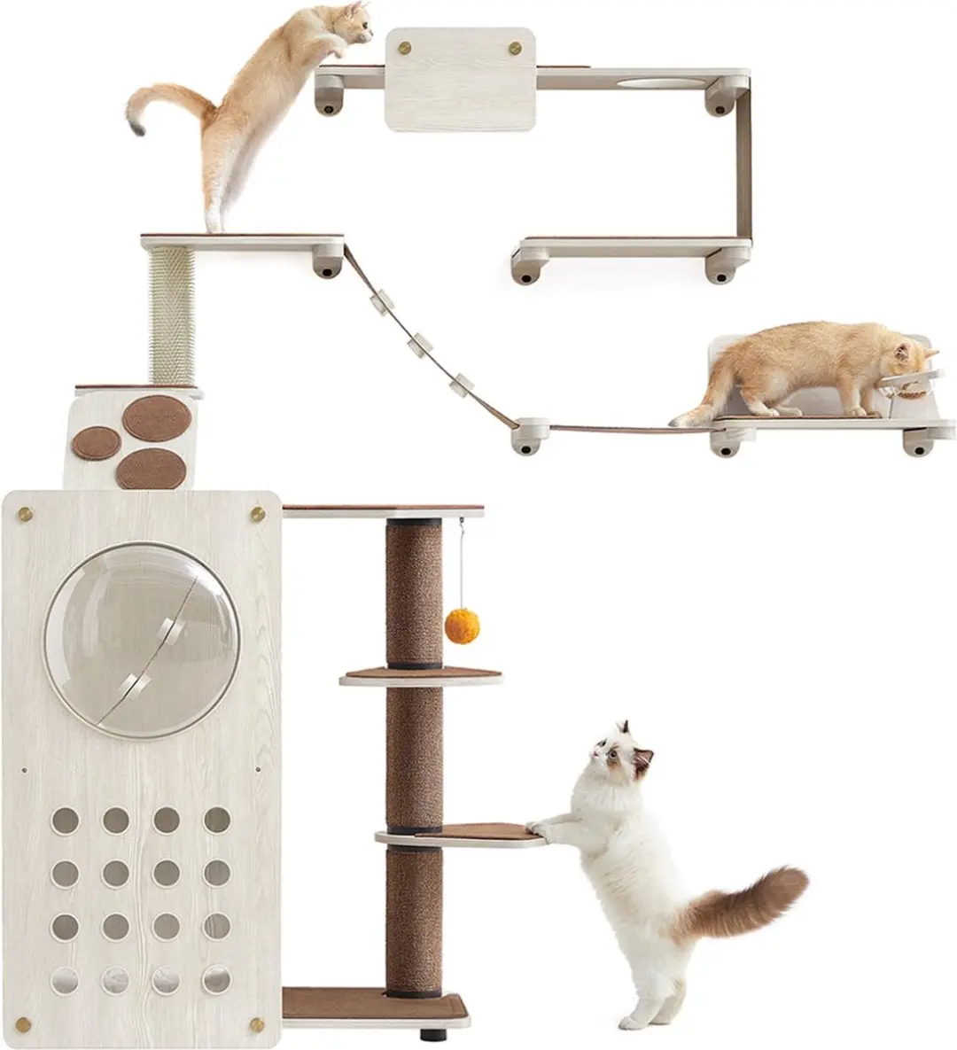 Feandrea Clickat Land Kattenklimwand Set - 7-delig - Haferflockenbruin/Kaffeebruin - afbeelding 4 van 6