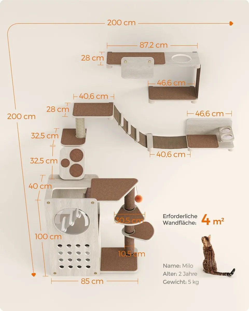 Feandrea Clickat Land Kattenklimwand Set - 7-delig - Haferflockenbruin/Kaffeebruin - afbeelding 6 van 6