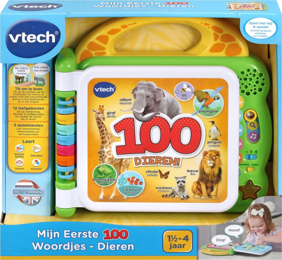 VTech Baby Mijn Eerste 100 Woordjes Boek Dieren - Educatief Babyspeelgoed - Woordjes Leren - Lezen en Geluiden - Cadeau - Baby Speelgoed 1.5 tot 4 Jaar