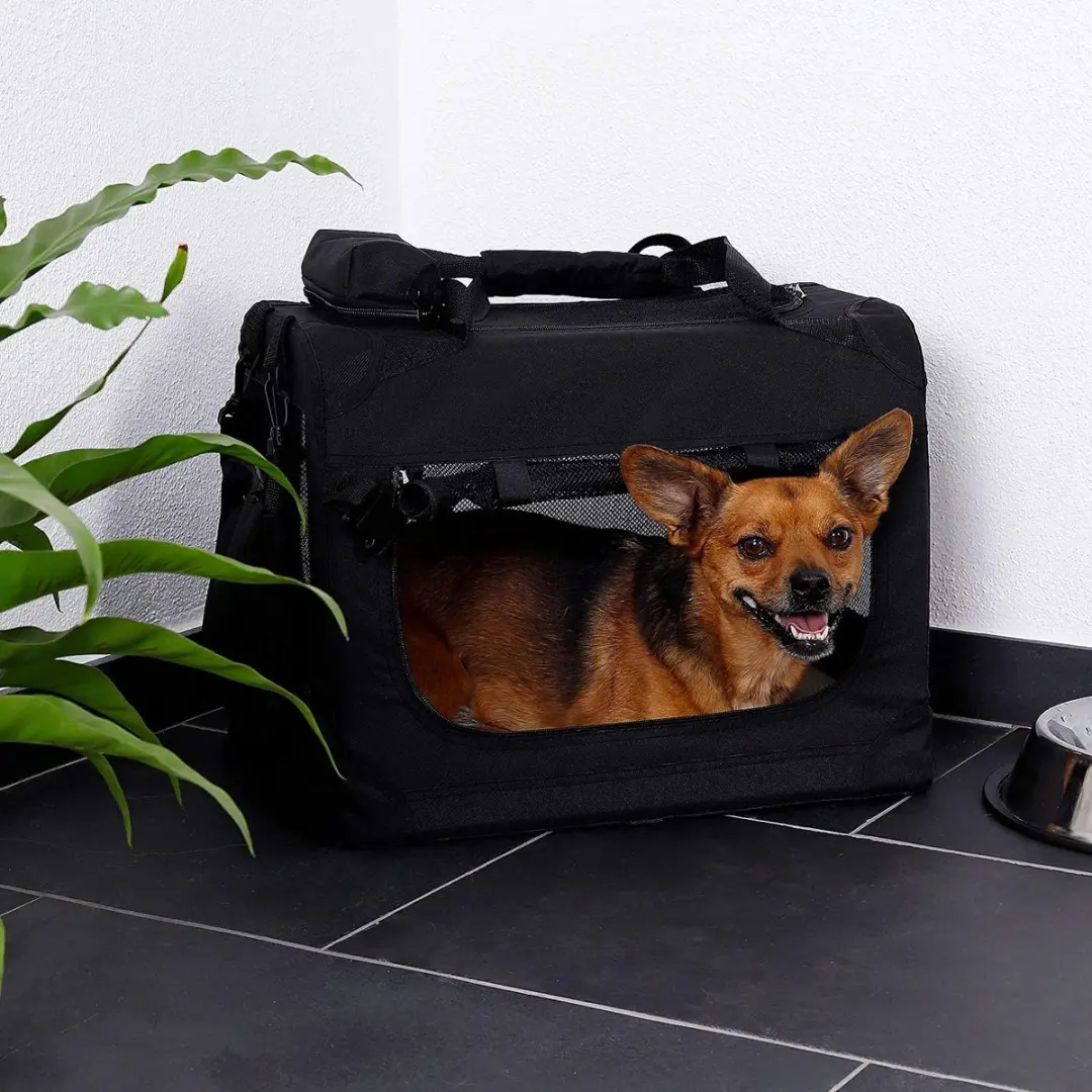 Lionto Honden Transportbox Textiel - 50x34x36cm - Zwart - afbeelding 2 van 6