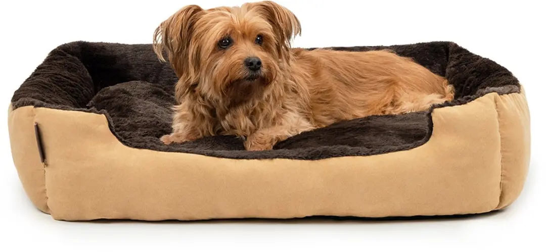 lionto zacht Hondenbed, omkeerbaar kussen & antislip bodem 75x60 cm beige/bruin
