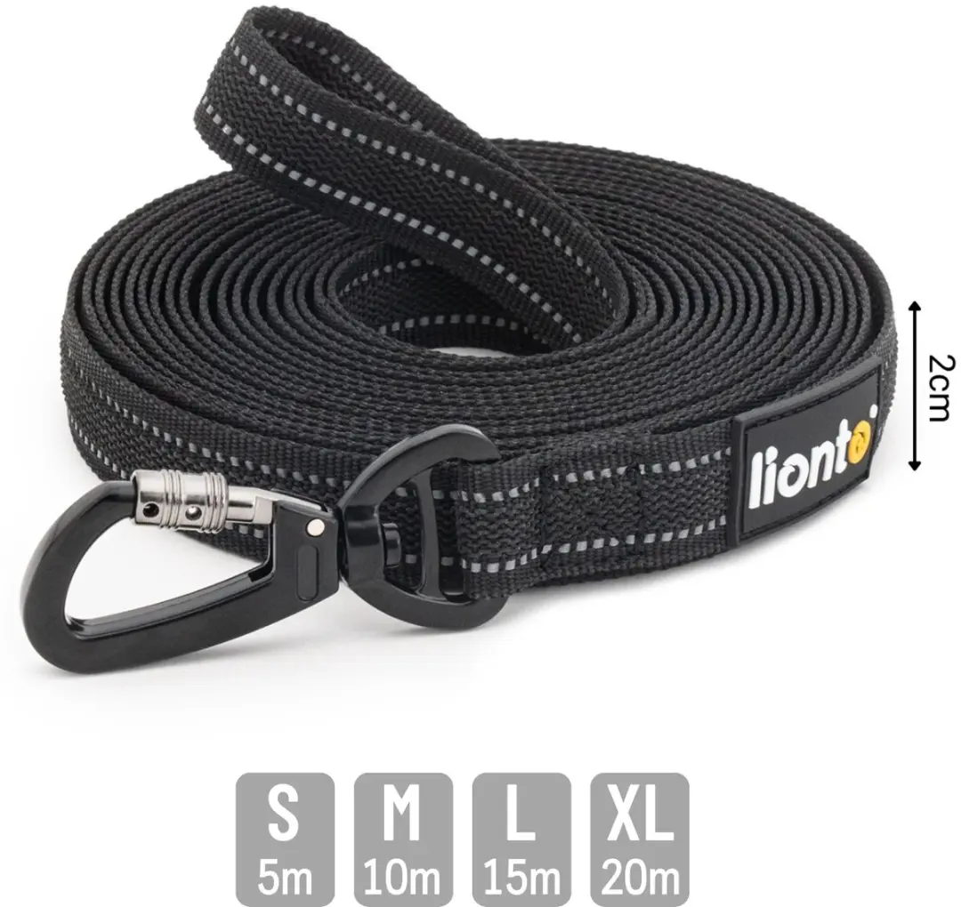 lionto Trainingslijn lang, antislip grip & reflecterend zwart 5 m