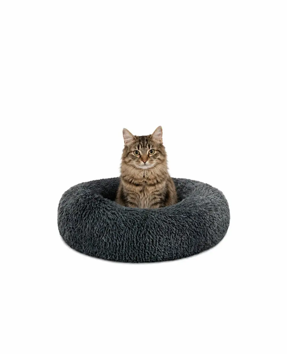 lionto Knuffelbed kat, donutvormig & extra zacht Ø40 cm donkergrijs