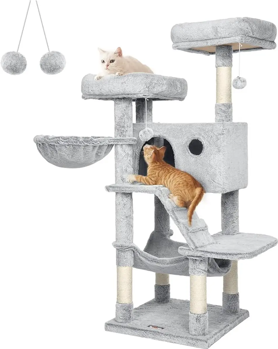 Feandrea Grote krabpaal met zachte hoes voor grote katten Ombre Grijs Wit PCT162