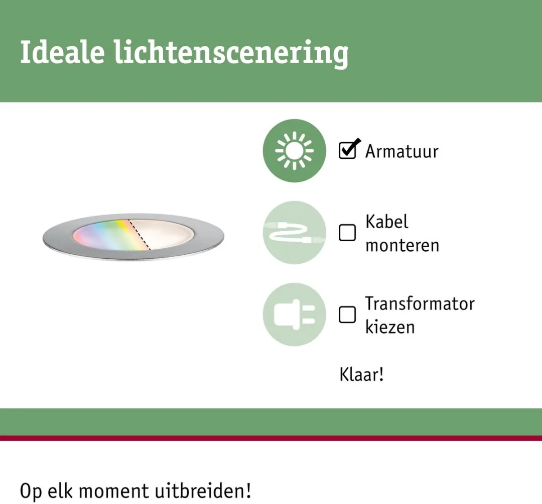Paulmann Plug & Shine LED Grondinbouwlamp Zigbee 3.0 RGBW 2W - Edelstaal - afbeelding 6 van 6