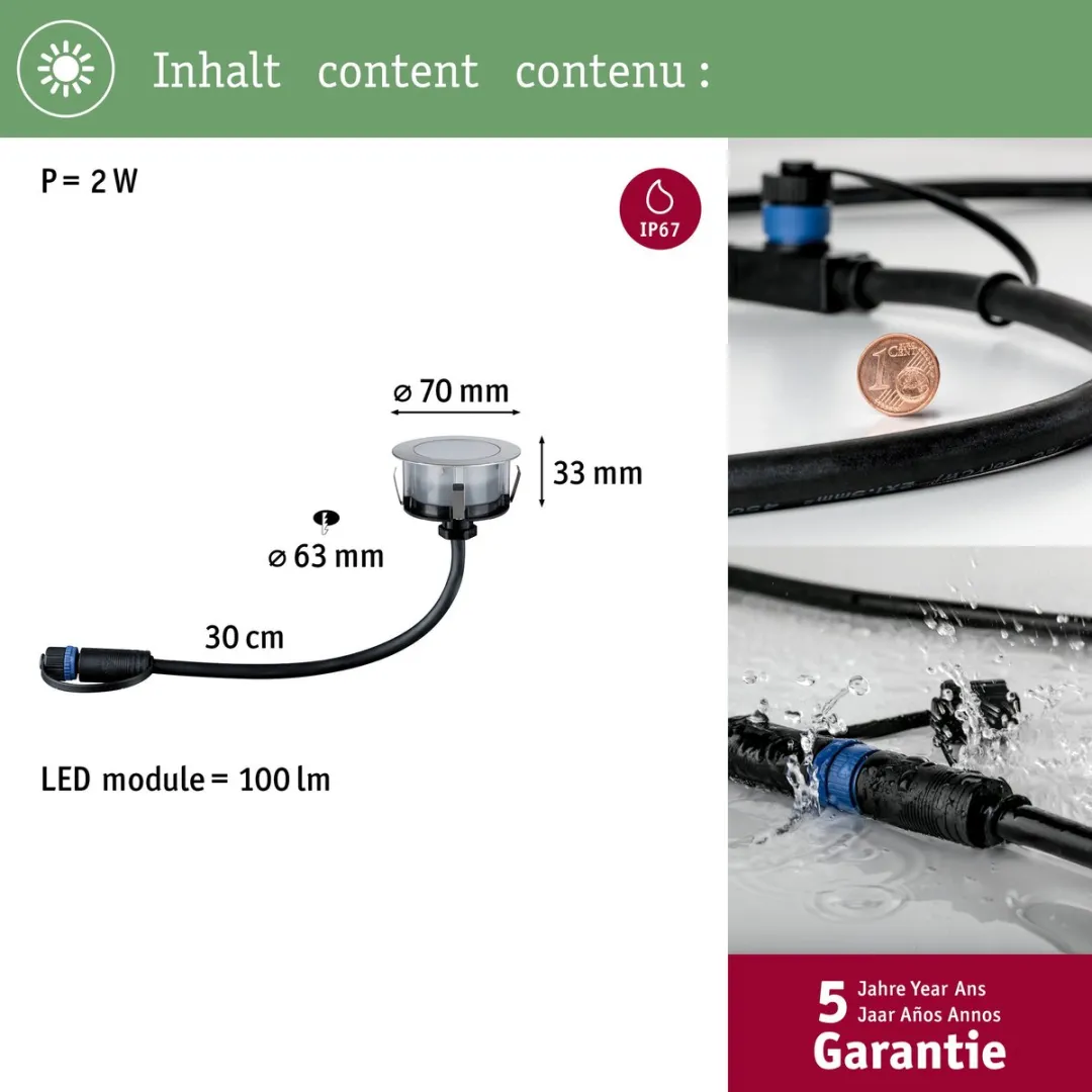 Paulmann Plug & Shine LED Grondinbouwlamp Zigbee 3.0 RGBW 2W - Edelstaal