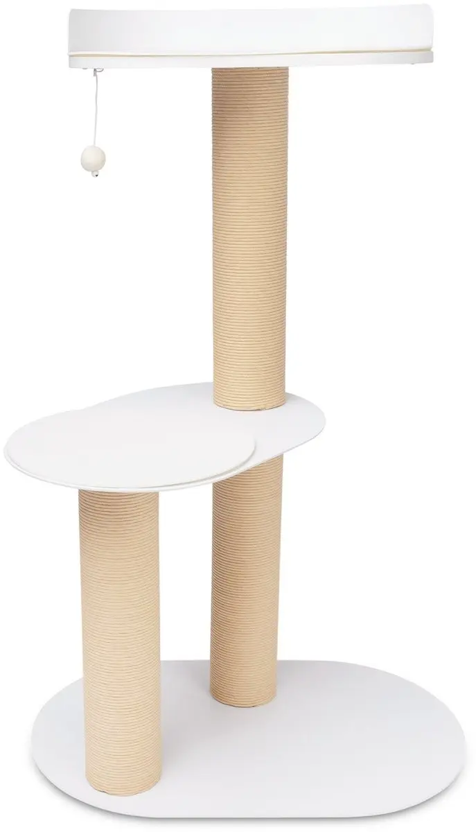 OASIS 110 - Design stalen krabpaal - Twee verhoogde rustplekken met vilten kussen - Krabstam van papiertouw - Zwart en Wit - afbeelding 2 van 2