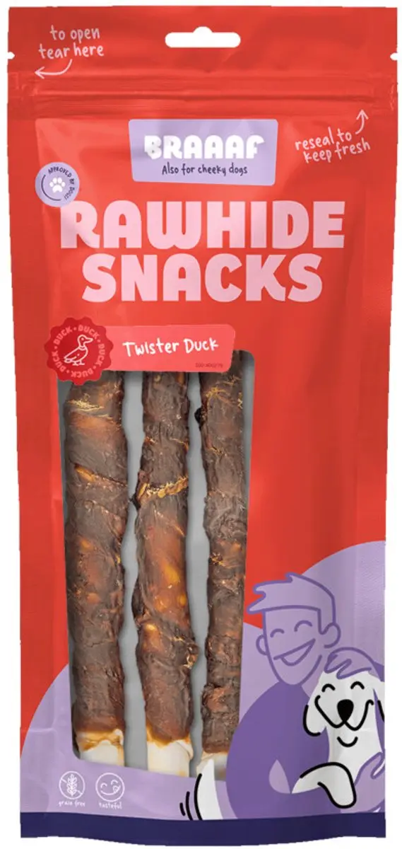 Braaaf Hondensnack Twister Eend
