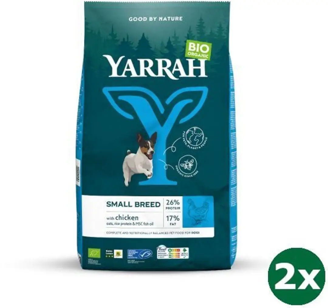 2x5 kg Yarrah dog biologische brokken small breed kip hondenvoer NL-BIO-01