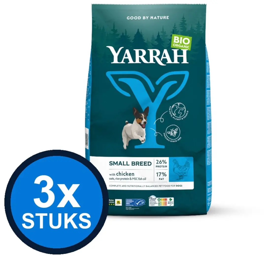 3x Yarrah dog bio dry puppy&adult small chicken 2kg