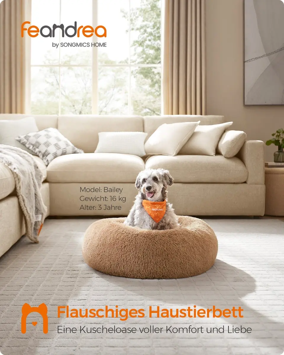 FEANDREA Donutvormig Hondenbed - Kameelbruin - afbeelding 2 van 6