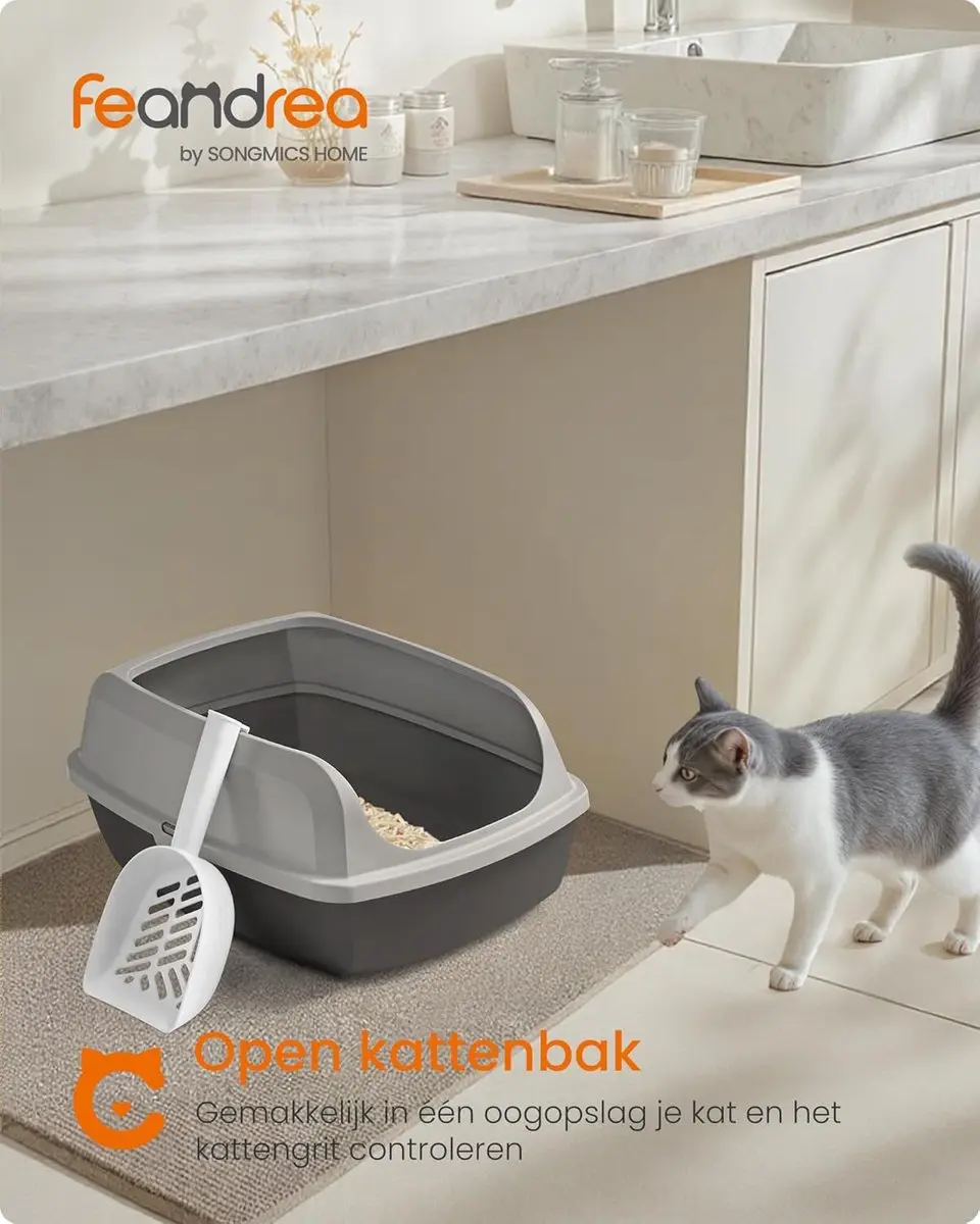 Feandrea PPT009GN01 Kattenbak met Hoge Zijkanten - XL - Grijs - afbeelding 5 van 6