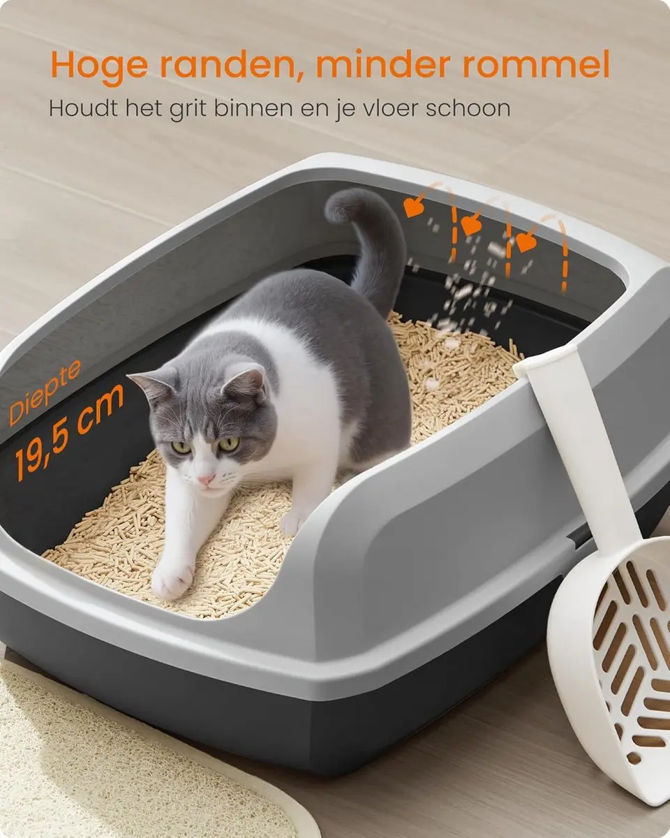 Feandrea PPT009GN01 Kattenbak met Hoge Zijkanten - XL - Grijs - afbeelding 4 van 6