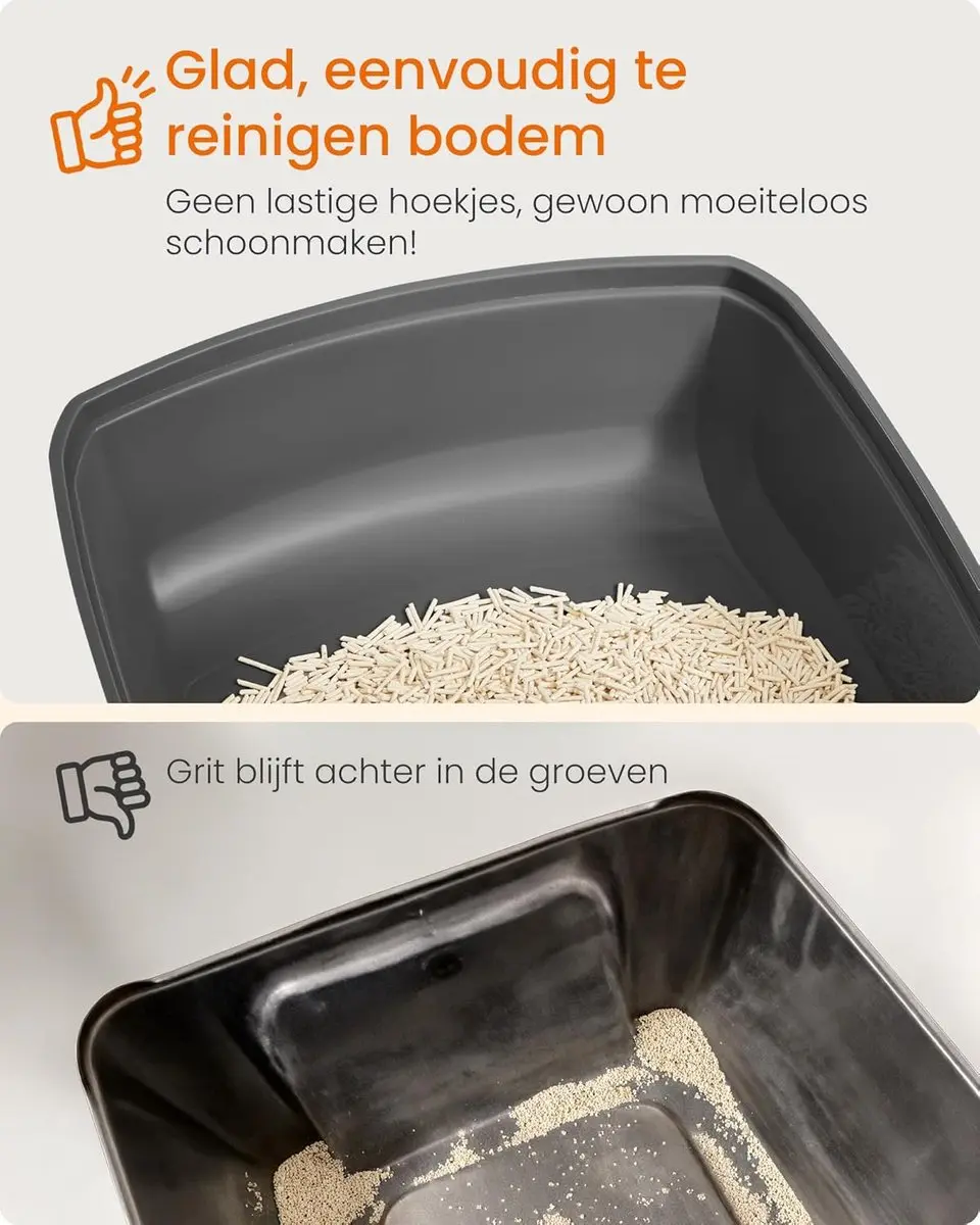 Feandrea PPT009GN01 Kattenbak met Hoge Zijkanten - XL - Grijs - afbeelding 2 van 6