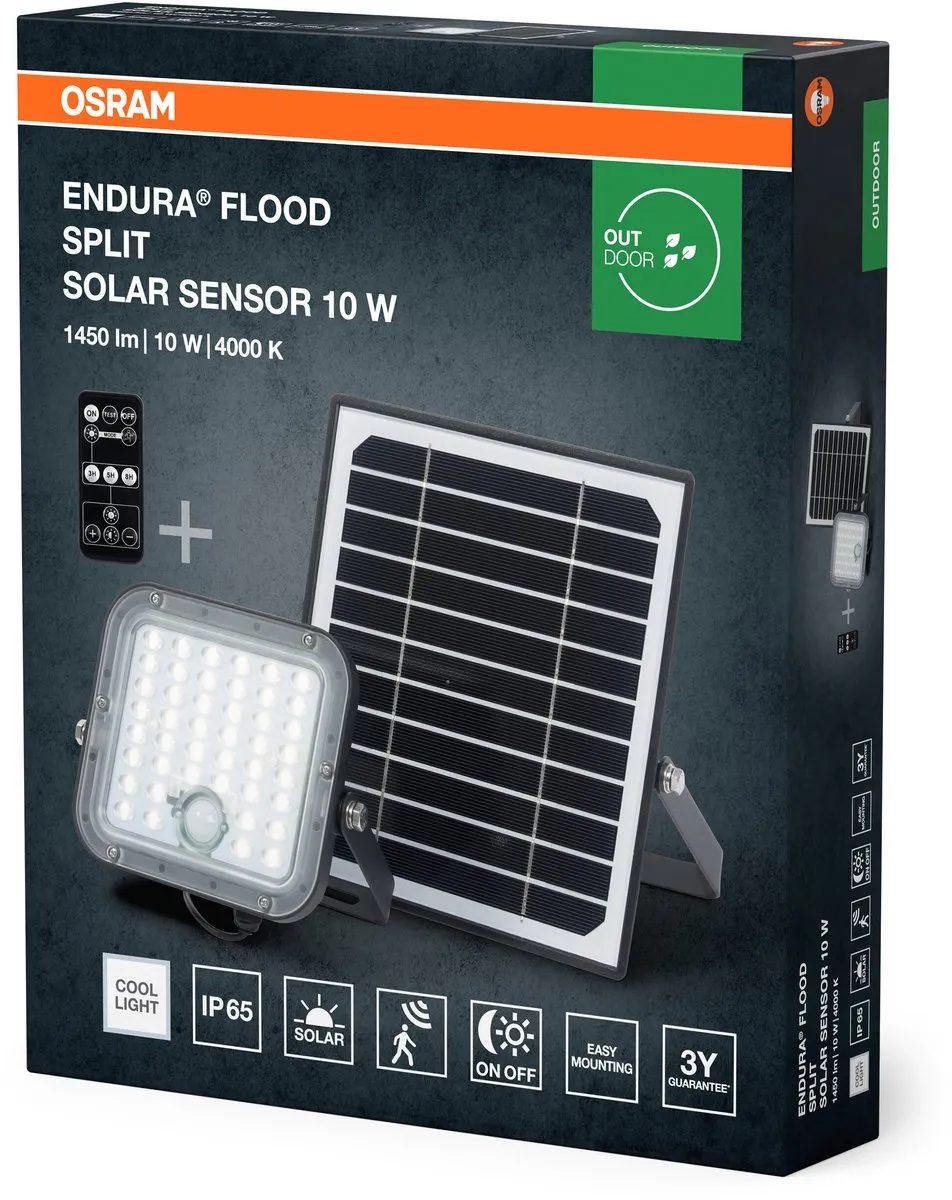Osram Endura Flood Split Solar Sensor 10W - Zwart - afbeelding 6 van 6