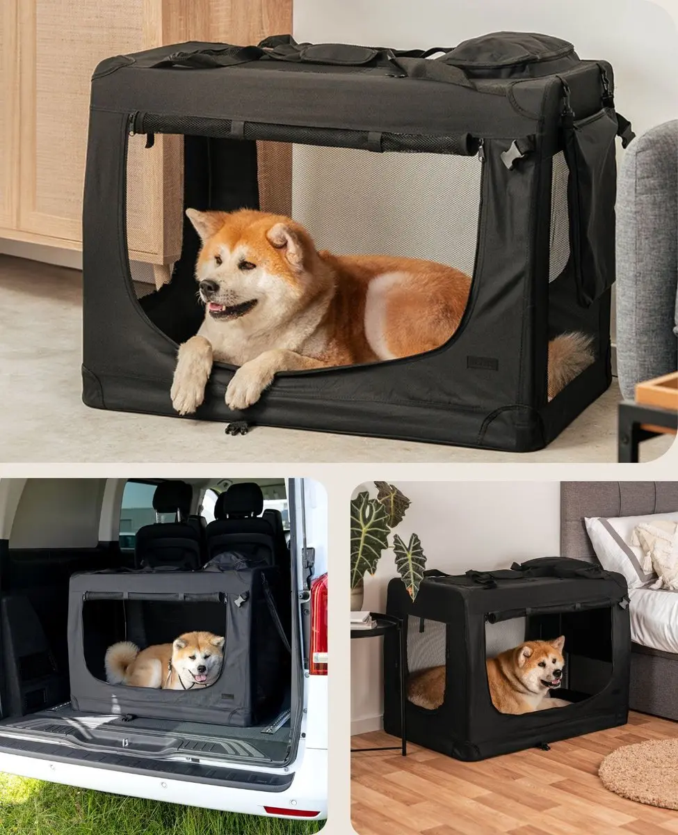 Lionto Transportbox Hond Opvouwbaar - 90x61x65cm - Zwart - afbeelding 4 van 6