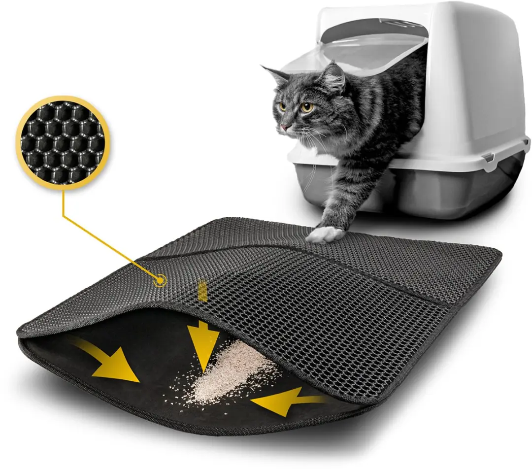 lionto kattenbakmat, duurzaam, pootvriendelijk & dubbel­laags, 76x61 cm zwart