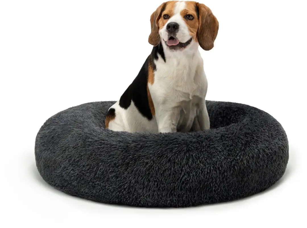 lionto Donut hondenbed, zacht pluche & verhoogde rand 80 cm donkergrijs