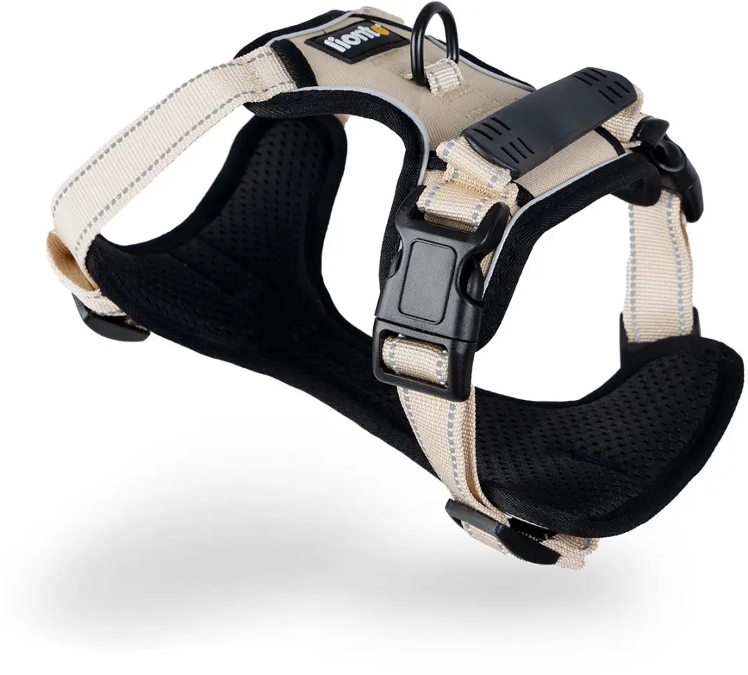 lionto anti-trek hondentuig, verstelbaar, reflecterend & ademend, beige S
