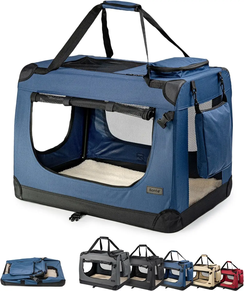 lionto kattentransportbox comfortabel & mesh-ventilatie, donkerblauw 60x42x44 cm
