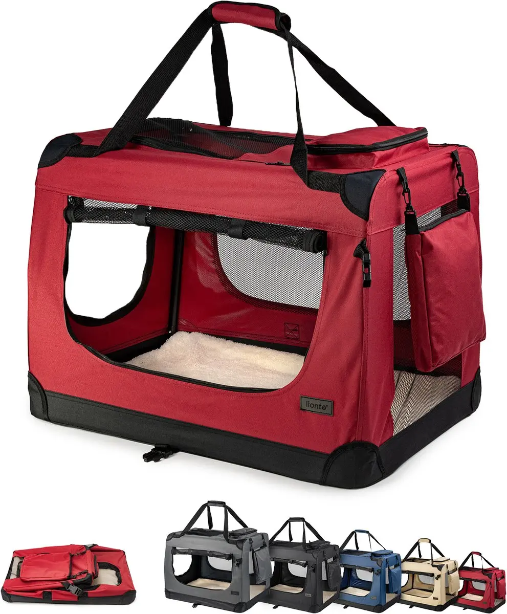 lionto kattentransportbox comfortabel & mesh-ventilatie, donkerrood 60x42x44 cm