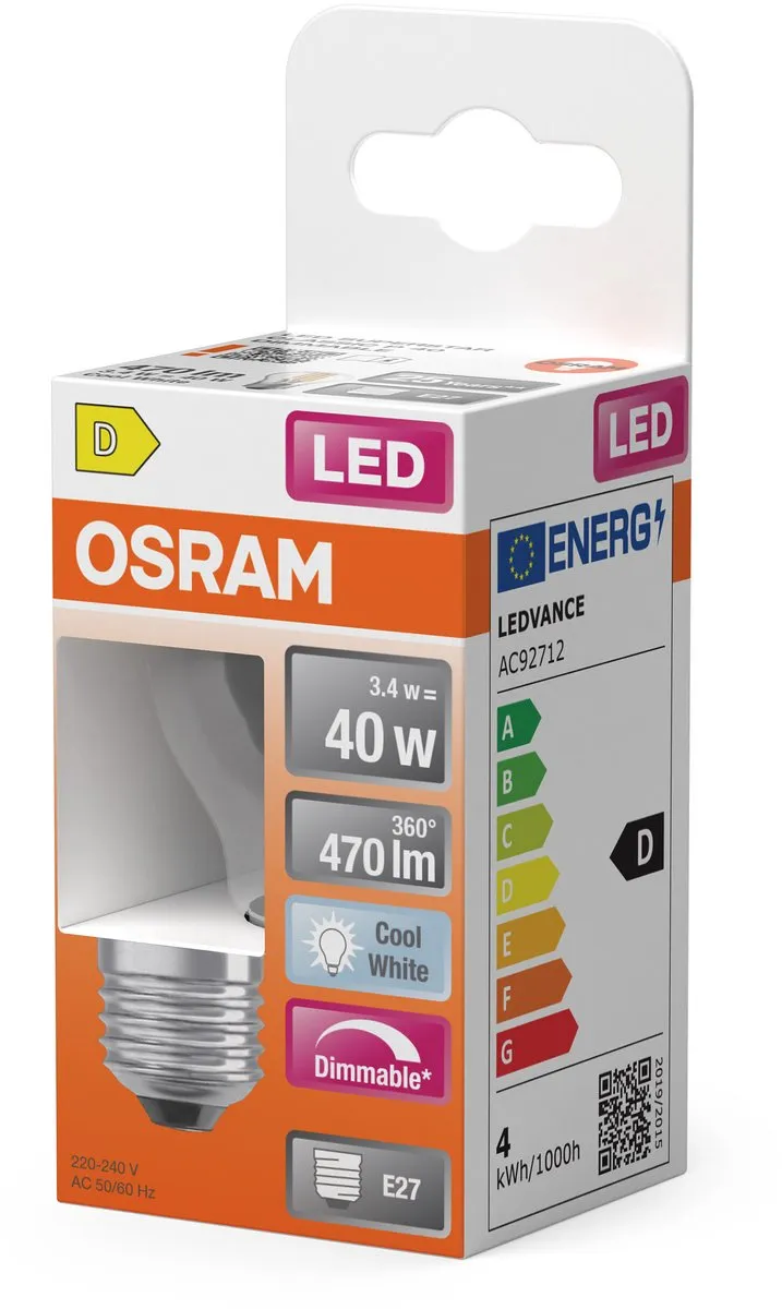 Osram LED Superstar P40 Globe Filament 3,4W - 470lm - E27 - 4000K - afbeelding 6 van 6