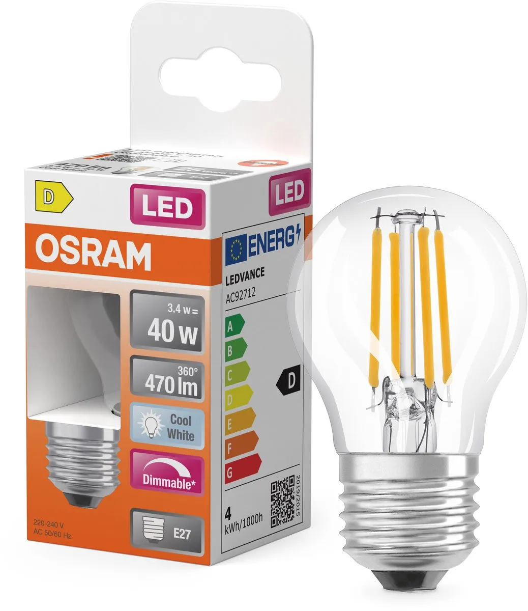 Osram LED Superstar P40 Globe Filament 3,4W - 470lm - E27 - 4000K