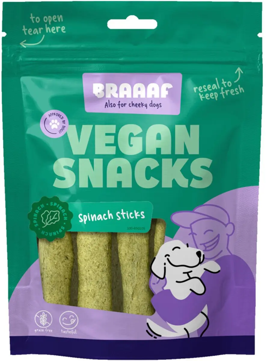 Braaaf Hondensnack Sticks Spinazie 12 cm