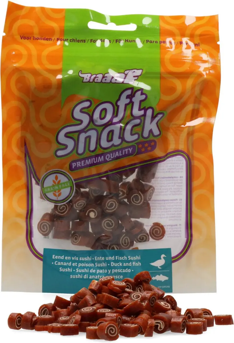 Braaaf Hondensnack Sushi Eend - Vis - 10 x 85 gr - afbeelding 6 van 6