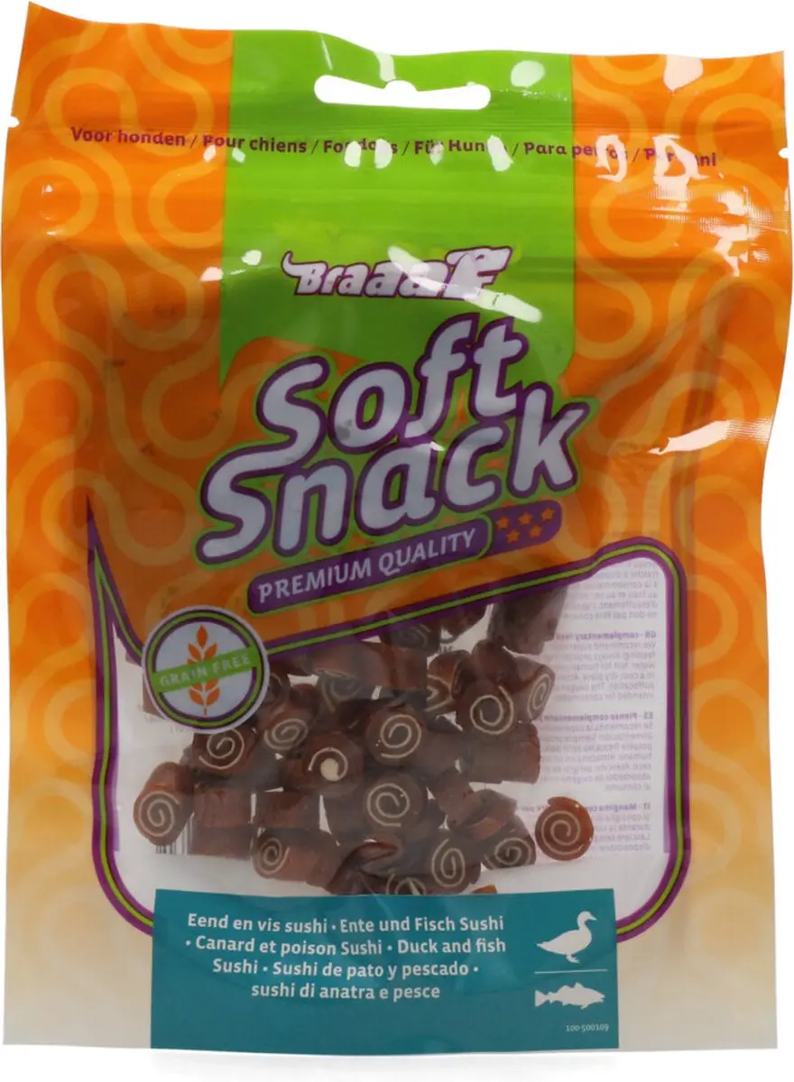 Braaaf Hondensnack Sushi Eend - Vis - 10 x 85 gr - afbeelding 3 van 6