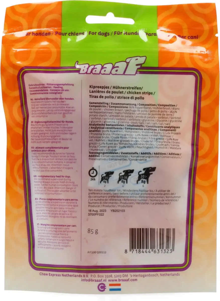Braaaf Hondensnack Reepjes Kip - 10x 85g - afbeelding 3 van 6