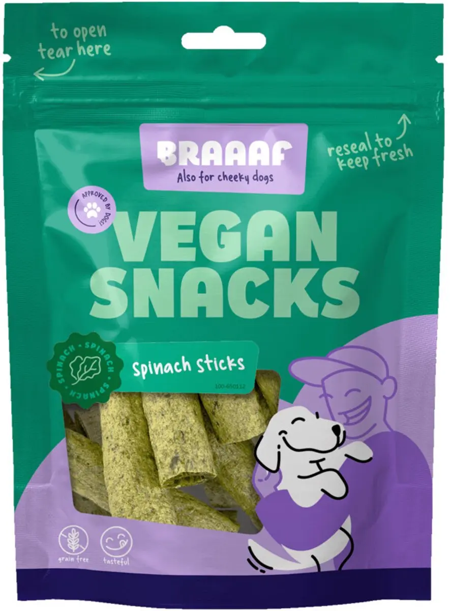 Braaaf Hondensnack Sticks Spinazie 6 cm
