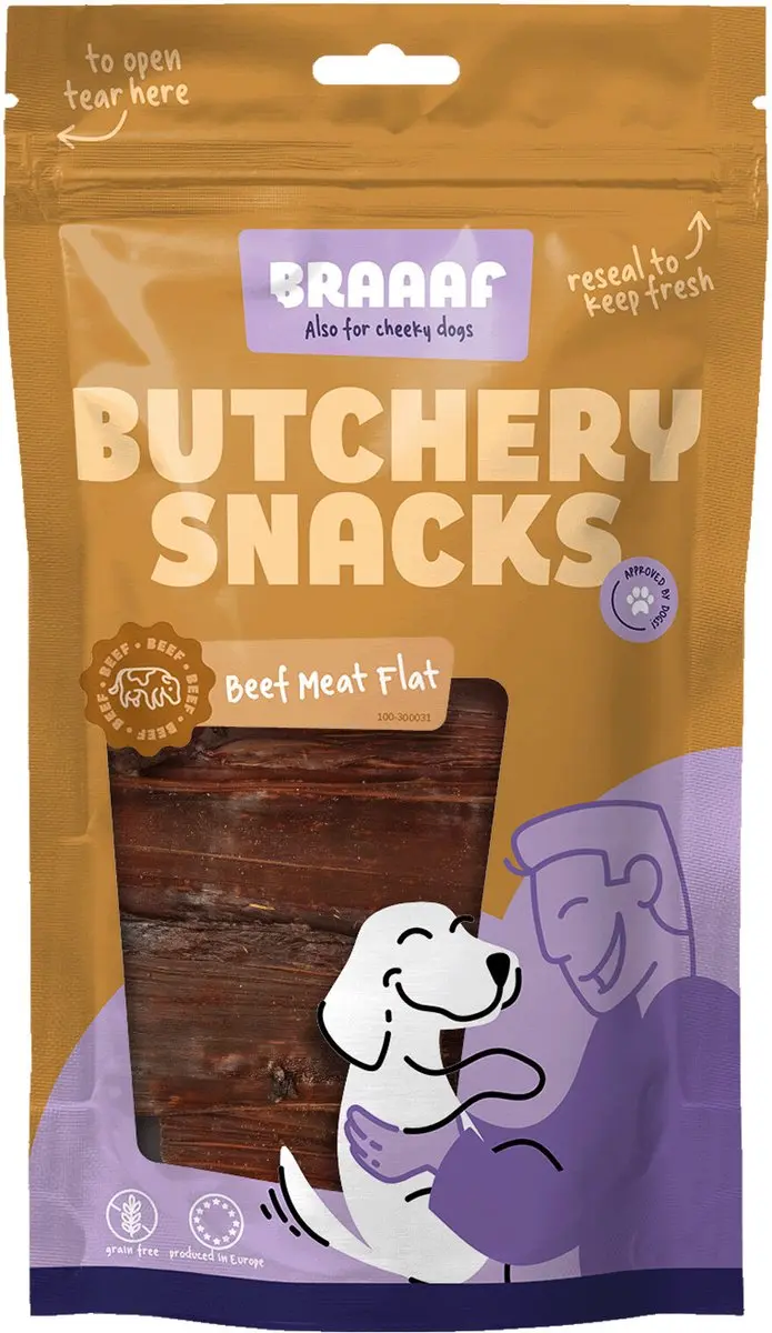 Braaaf Hondensnack Butchery Beef Meat Flat