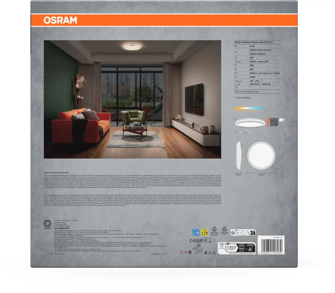 Osram Orbis Helman Plafondlamp 24W - 1500lm - 390mm - Zilver