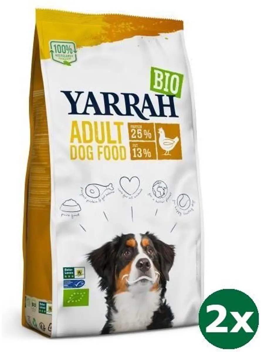2x15 kg Yarrah dog biologische brokken kip hondenvoer NL-BIO-01