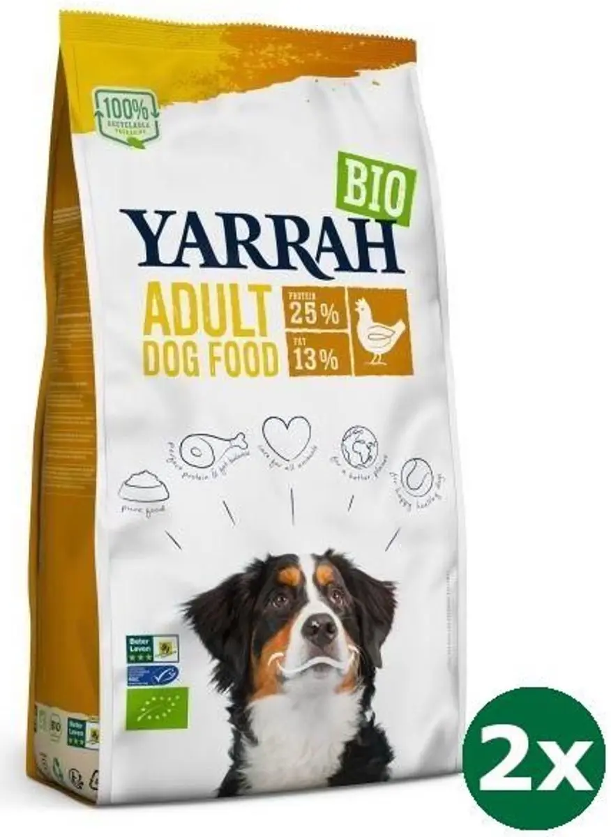 2x10 kg Yarrah dog biologische brokken kip hondenvoer NL-BIO-01