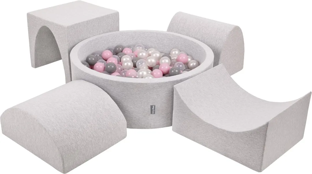 KiddyMoon Schuimspeelplaats Ballenbad 200 Ballen - 424000 - Lichtgrijs/Parelmoer/Grijs/Transparant/Poederroze