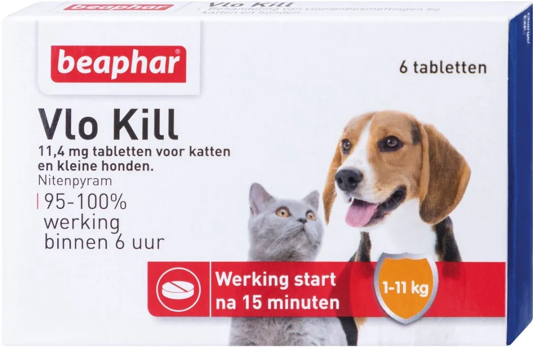 Beaphar Vlo Kill -  Kleine Hond/Kat - Tot 11 Kg - 6 Tabletten