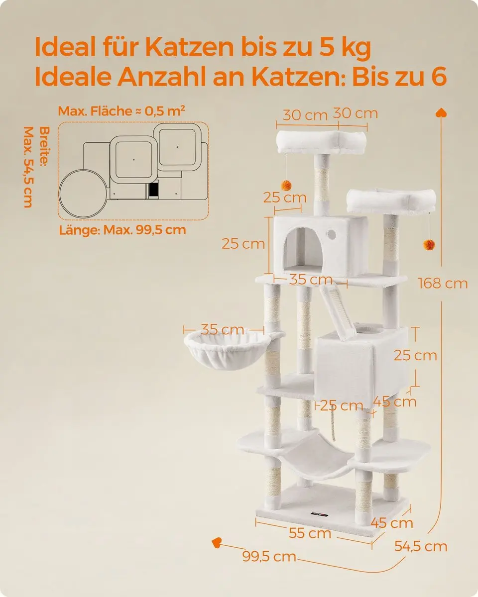 Feandrea Krabpaal 168 cm - 13 Krabpalen - Wit - afbeelding 3 van 6